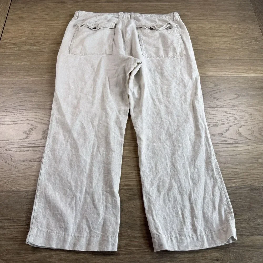 Old Navy Pants Men 36x30 Linen Beige Beach Resort Travel Summer Loose Baggy